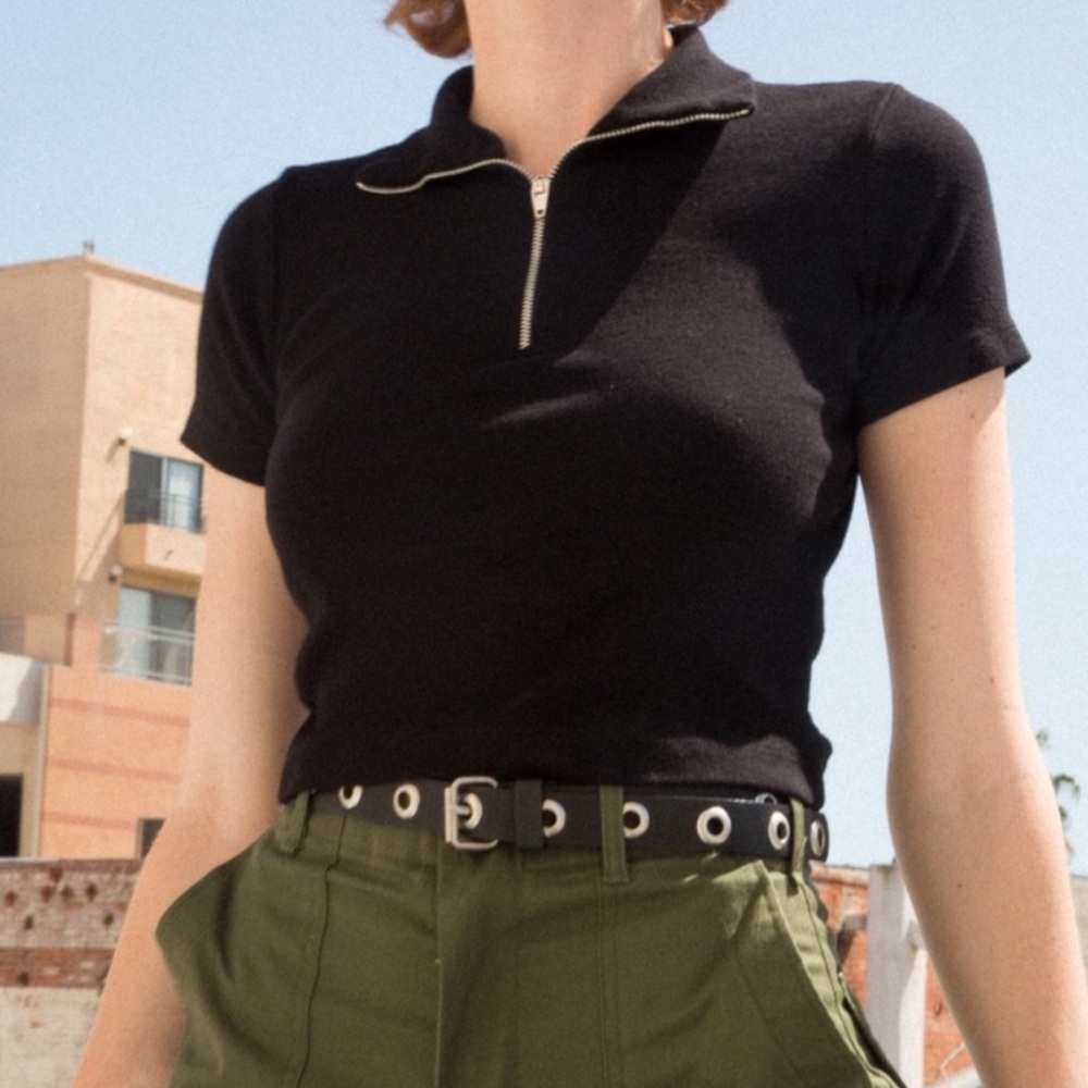 Brandy Melville Black Joann Crop Top Zip Up